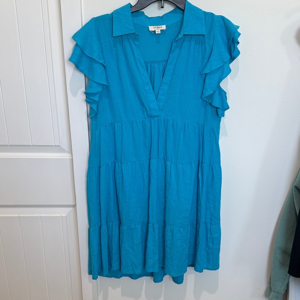Umgee Blue Ruffle Sleeve Dress